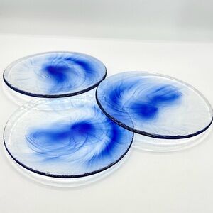 3 Bormioloi Rocco Blue Murano Swirl Glass Plates